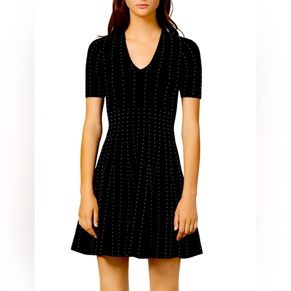 Sandro beaded knit dress in black.